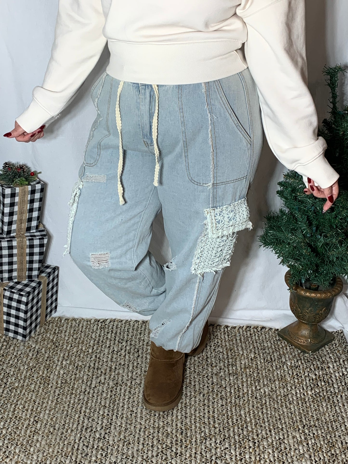 Distressed Denim Joggers